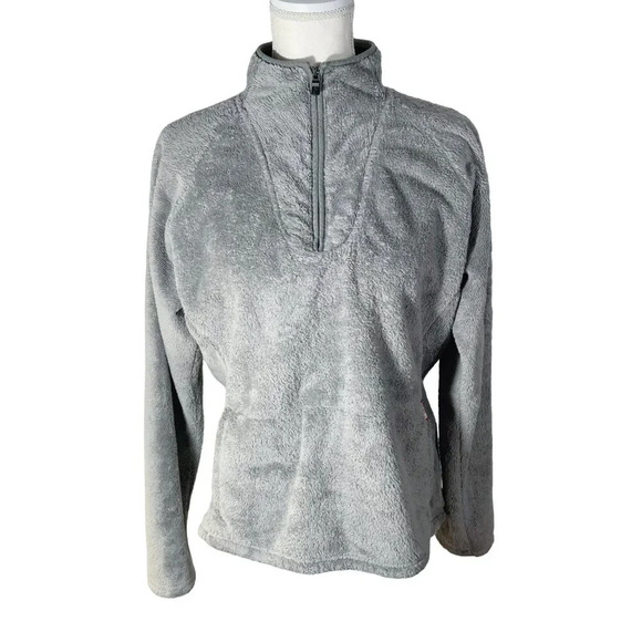 The North Face Mossbud Acadia Grey Fleece Fuzzy Quarter Zip Jacket Coat L - Picture 1 of 9